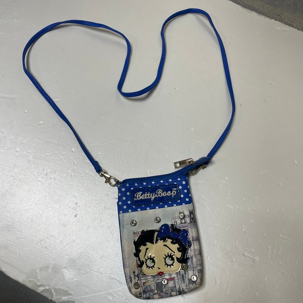 Betty Boop Crossbody Bag Womens Small Blue‎ Polka Dot Studded Faux Leather Y2K